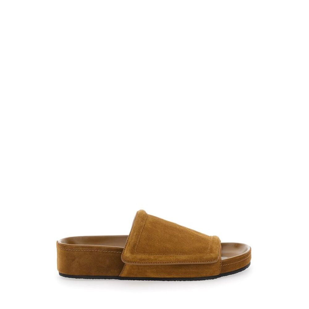 Phoebe Philo Women Brown Sandals With Adjustable Velcro Strap In Suede For Women